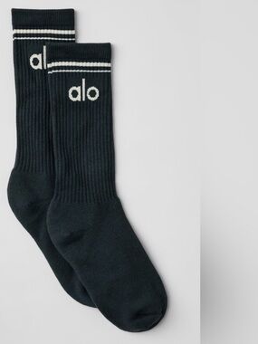 Alo Throwback Socks - Charcoal Green/Ivory
Size M